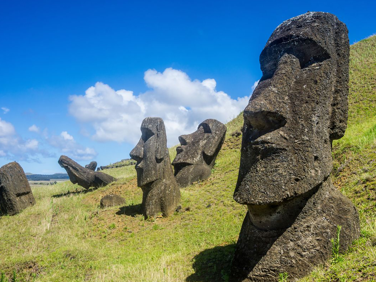 Side view of easter island statues